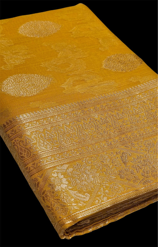 YELLOW MUNGA COTTON GIFT SAREE