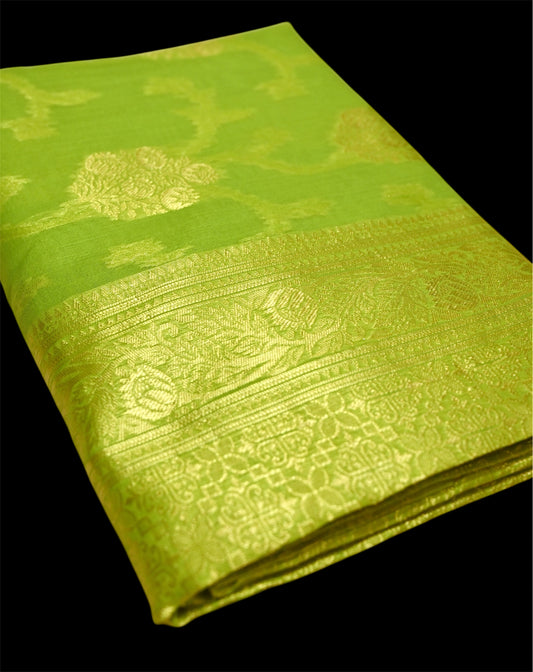 PARROT GREEN MUNGA COTTON GIFT SAREE