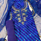 BLUE PURE SILK LEHERIYA UNSTITCHED SUIT WITH ORGANZA DUPATTA & PURE CREPE BOTTOM