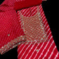 RED LEHERIYA PURE SILK UNSTITCHED SUIT SET WITH ORGANZA DUPATTA AND CREPE BOTTOM