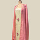 OFF-WHITE GOLD GEORGETTE TISSUE UNSTITCHED SUIT WITH MUGHAL EMBROIDERY & PEACH DUPATTA