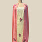OFF-WHITE GOLD GEORGETTE TISSUE UNSTITCHED SUIT WITH MUGHAL EMBROIDERY & PEACH DUPATTA