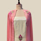 OFF-WHITE GOLD GEORGETTE TISSUE UNSTITCHED SUIT WITH MUGHAL EMBROIDERY & PEACH DUPATTA