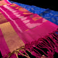 DHARMAVARAM IKAT PURE SILK SAREE IN ROYAL BLUE AND RANI PINK COMBINATION