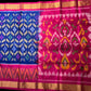 DHARMAVARAM IKAT PURE SILK SAREE IN ROYAL BLUE AND RANI PINK COMBINATION