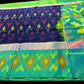 DHARMAVARAM IKAT PURE SILK SAREE IN NAVY BLUE AND SEA GREEN COMBINATION