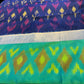 DHARMAVARAM IKAT PURE SILK SAREE IN NAVY BLUE AND SEA GREEN COMBINATION