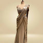 GOLD SHIMMER READYMADE SAREE WITH BEAD & SEQUIN EMBELLISHMENTS AND A CONTEMPORARY SIDE SLIT