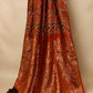 BLACK/RUST CONTRAST AJRAKH PRINT SAREE WITH RUST AJRAKH BLOUSE AND RICH BANARASI PALLA & BORDER IN PLANT-BASED SILK