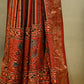 BLACK/RUST CONTRAST AJRAKH PRINT SAREE WITH RUST AJRAKH BLOUSE AND RICH BANARASI PALLA & BORDER IN PLANT-BASED SILK
