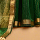BOTTLE GREEN HANDWOVEN MAHESHWARI SAREE WITH VERTICAL ZARI STRIPE WEAVE
