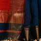 (Deliver in 15 days) NAVY BLUE HANDWOVEN MAHESHWARI SAREE WITH RED CONTRAST PALLA AND BLOUSE