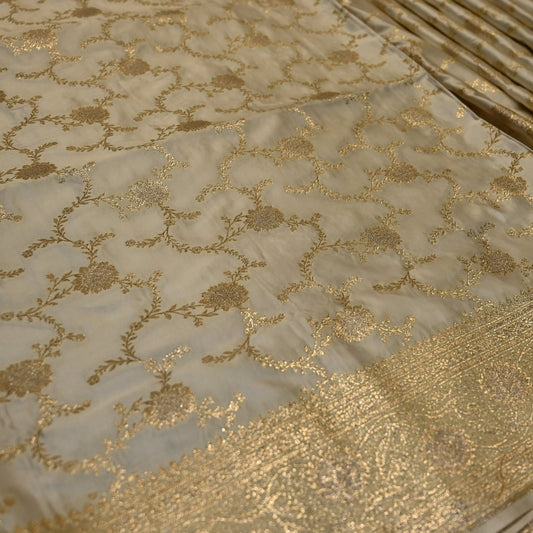 IVORY COLOUR BANARASI SATIN SAREE