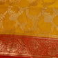 MUSTARD COLOUR BANARASI SATIN SAREE WITH CONTRAST RED BORDER PALLA & BLOUSE