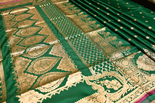 EMERALD GREEN BANARASI SATIN SAREE