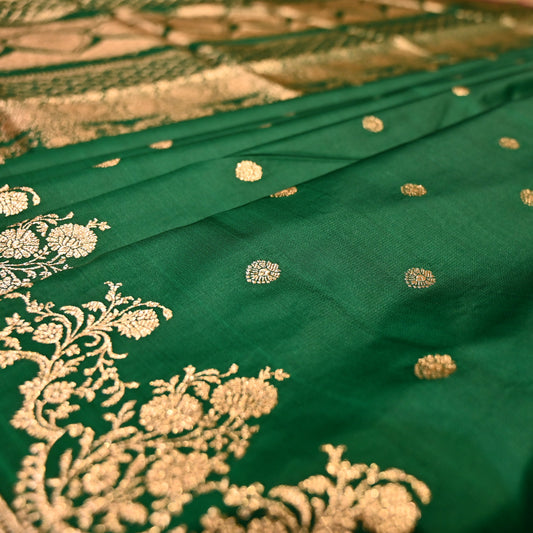 EMERALD GREEN BANARASI SATIN SAREE