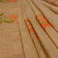 BEIGE JAMDANI SAREE WITH ORANGE FLORAL MOTIFS & CONTRAST BLOUSE