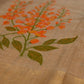 BEIGE JAMDANI SAREE WITH ORANGE FLORAL MOTIFS & CONTRAST BLOUSE