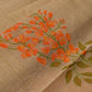 BEIGE JAMDANI SAREE WITH ORANGE FLORAL MOTIFS & CONTRAST BLOUSE