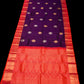 ROYAL PURPLE PURE KANJIVARAM SILK SAREE WITH GOLD & SILVER ZARI BOOTIES, CONTRAST BRIGHT RED PALLU & BLOUSE