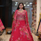 Magenta Colour Printed Organza Lehenga With Hand Embroidered Crop Top & Printed Long Shrug