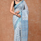 WHITE BLOCK PRINTED, MAHESHWARI SAREE