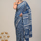 COTTON INDIGO BLOCK PRINTED SAREE
