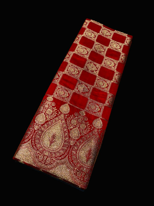 RED COLOUR BRIDAL BANARASI SATIN SAREE