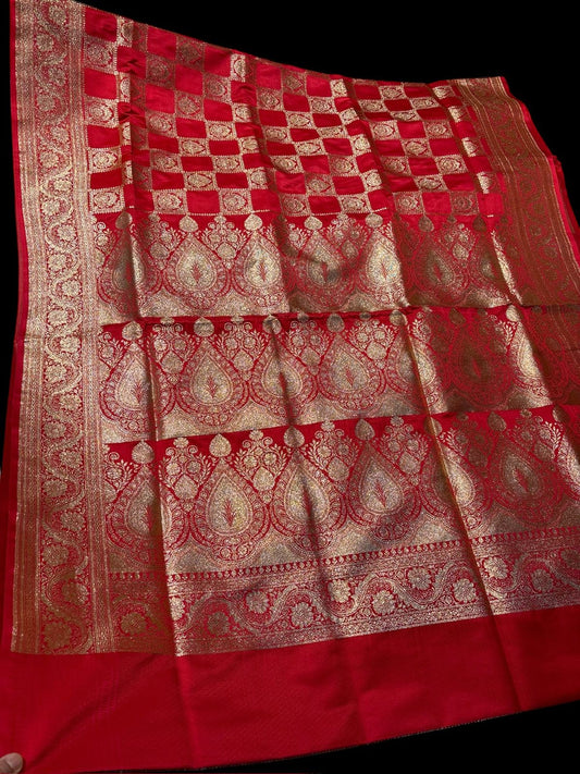 RED COLOUR BRIDAL BANARASI SATIN SAREE