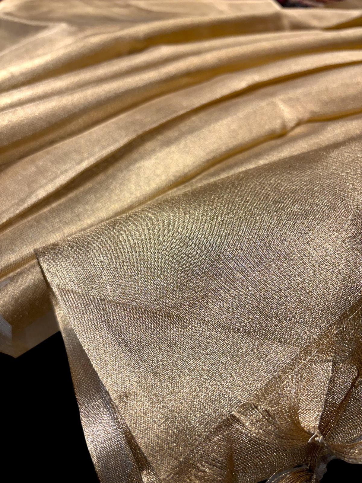 PLAIN GOLDEN TISSUE SAREE WITH TASSEL