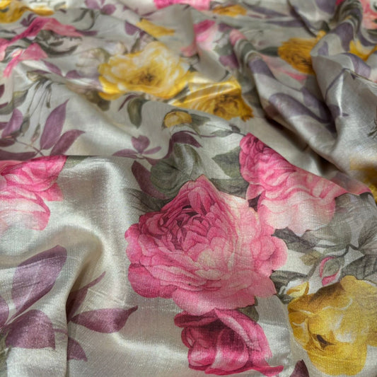 SILK FLORAL PRINTED SAREE WITH MATCHING SELF-PRINTED BLOUSE