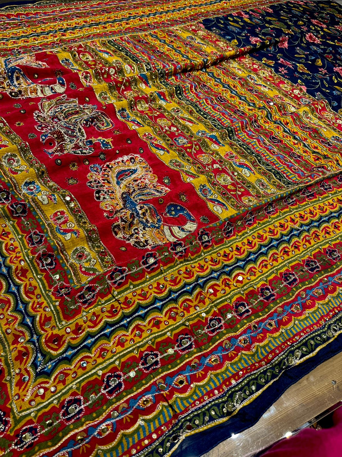 (DELIVERY IN 20 TO 25 DAYS) MULTICOLOUR CHINON SAREE EMBELLISHED WITH MIRROR WORK