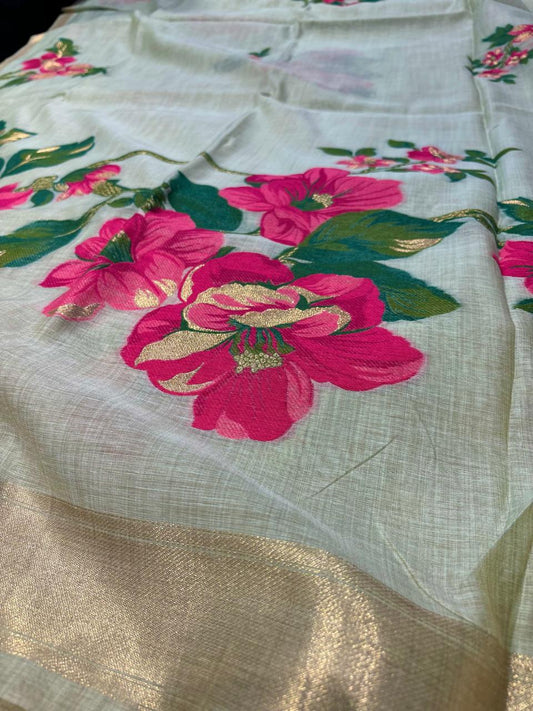 LIGHT SEA GREEN COLOUR JAMDANI DHAKAI COTTON SAREE