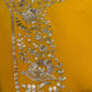 YELLOW ORGANZA CHIFFON PITTA WORK BORDER SAREE WITH CHINON BLOUSE EMBROIDERED SLEEVES