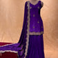 ( DELIVERY IN 25 DAYS ) PURPLE COLOUR CHINON PALAZO WITH HAND EMBROIDERED CREPE SILK KURTA FOR WOMEN EMBELLISHED WITH CUTDANA, SEQUINS & ZARDOZI WORK