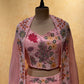 PINK COLOUR CREPE SILK SKIRT WITH EMBROIDERED CROP TOP BLOUSE & SHRUG EMBELLISHED WITH CUTDANA, SEQUINS & APPLIQUE WORK