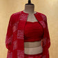 RED COLOUR GEORGETTE SKIRT WITH PLEATED CROP TOP BLOUSE & SHRUG