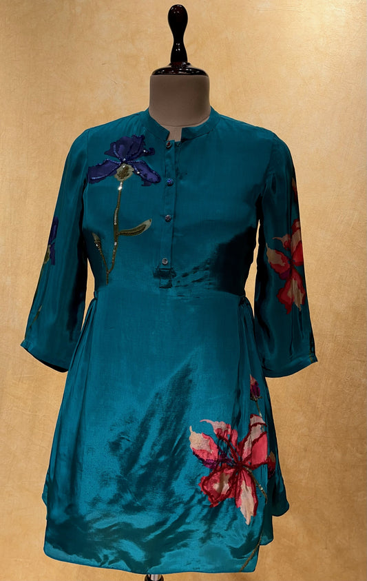PEACOCK BLUE COLOUR CREPE SILK CO-ORDS SET EMBELLISHED WITH SEQUINS WORK