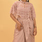 MAUVE CAPE BLOUSE & DRAPED SATIN SKIRT SET WITH PIPE BEAD EMBELLISHMENTS