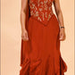 RUST-ORANGE EMBROIDERED CORSET TOP & FISH-CUT RUFFLED SKIRT SET