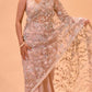 DUSTY ROSE BEIGE COLOUR FLORAL EMBROIDERED NET SAREE