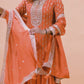 ORANGE EMBROIDERED STRAIGHT KURTA SHARARA SET WITH TASSELED DUPATTA