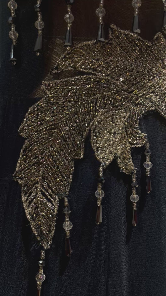 BLUE COLOUR CHINON HAND EMBROIDERED GOWN EMBELLISHED EITH BEADS WORK