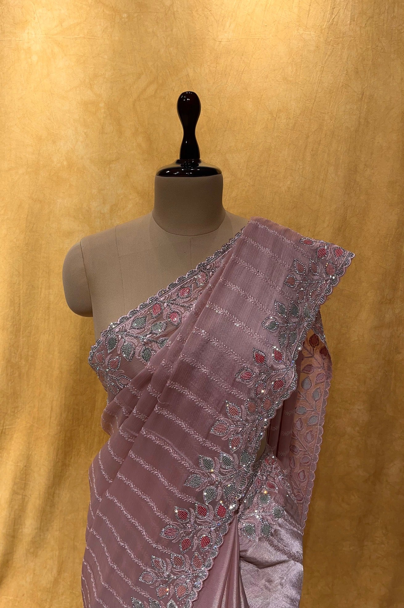 ( DELIVERY IN 25 DAYS ) PINK COLOUR GEORGETTE TISSUE SAREE EMBELLISHED WITH STONE & RESHAM EMBROIDERY