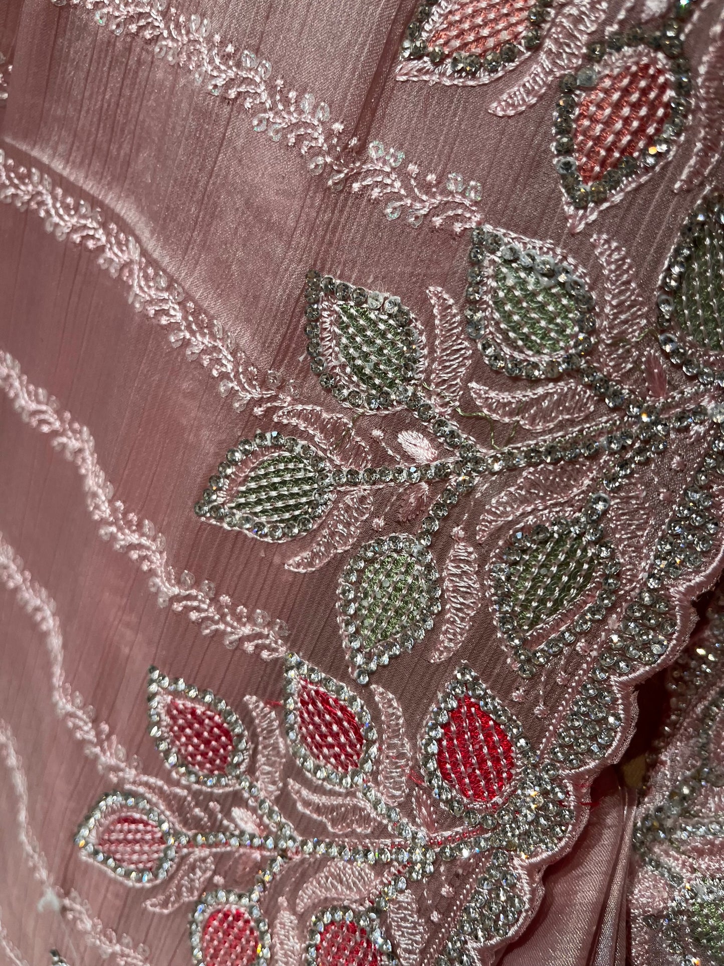 ( DELIVERY IN 25 DAYS ) PINK COLOUR GEORGETTE TISSUE SAREE EMBELLISHED WITH STONE & RESHAM EMBROIDERY