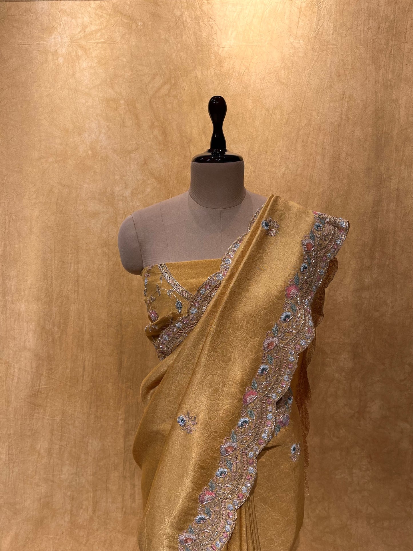 YELLOW COLOUR JACQUARD SILK SAREE EMBELLISHED WITH SEQUINS & CUTDANA WORK