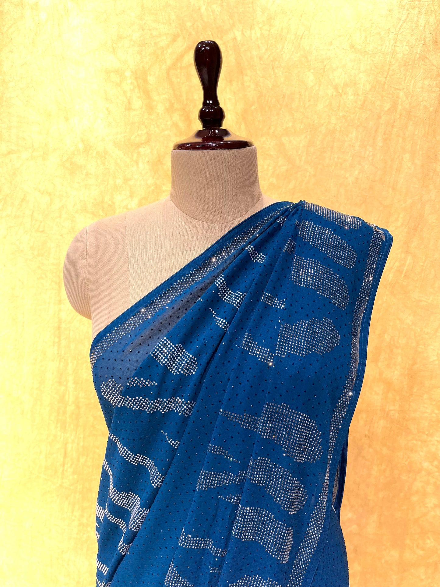 PEACOCK BLUE COLOUR PURE GEORGETTE SAREE WITH SIROSKI WORK