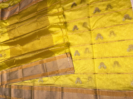 LEMON COLOUR PURE CHANDERI HANDLOOM SAREE WITH ZARI BORDER & BUTTI