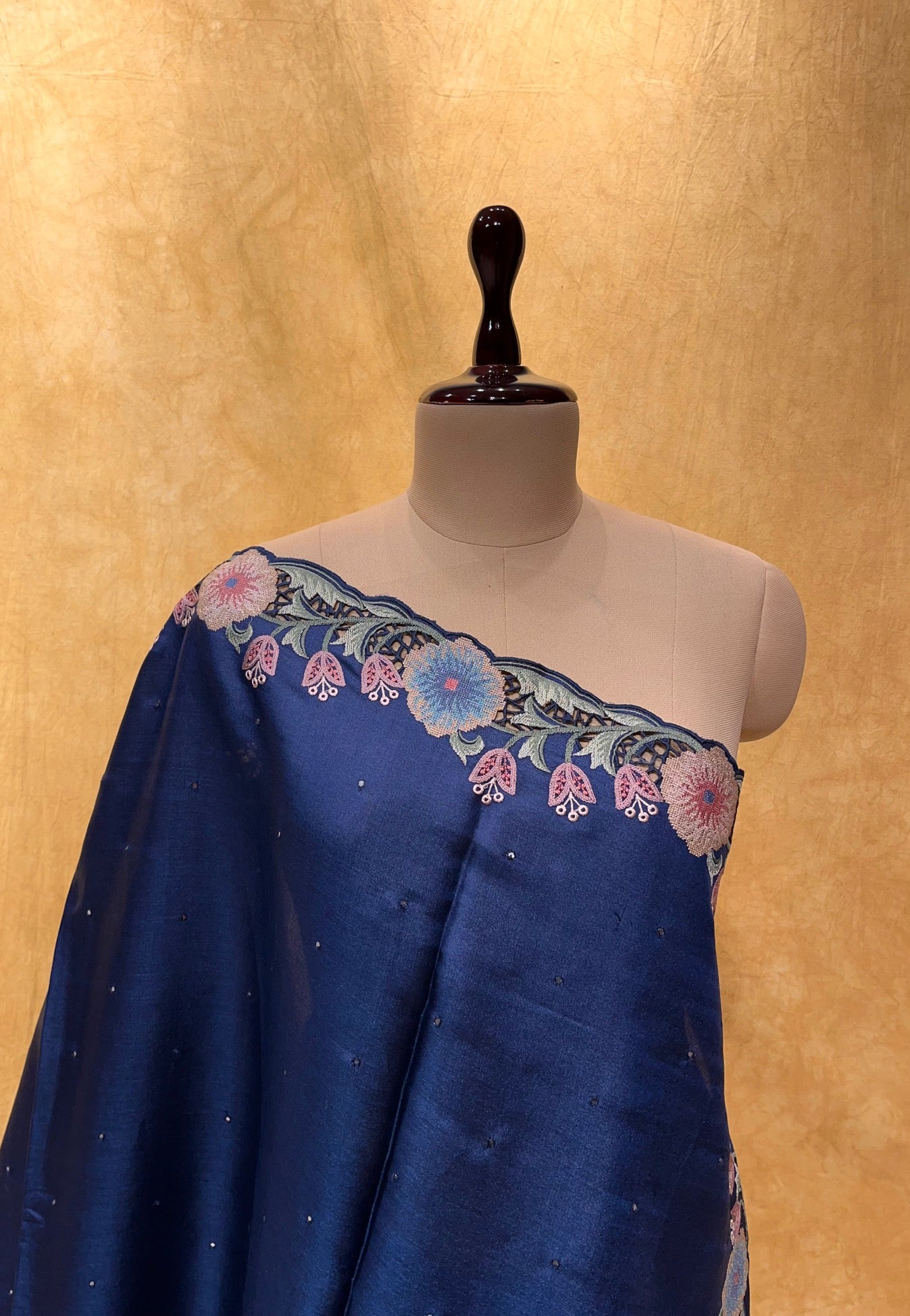 (DELIVERY IN 20-25 DAYS) BLUE COLOUR PURE TUSSAR SILK HAND EMBROIDERED SAREE EMBELLISHED WITH RESHAM WORK