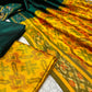 YELLOW COLOUR IKAT PURE SILK UNSTITCHED SUIT WITH CONTRAST GREEN DUPATTA (DRESS MATERIAL)
